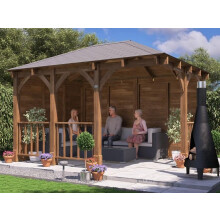 Corner Gazebo Kit 4x3m Side Walls Pressure Treated Roof Shingles Leviathan  Dunster House