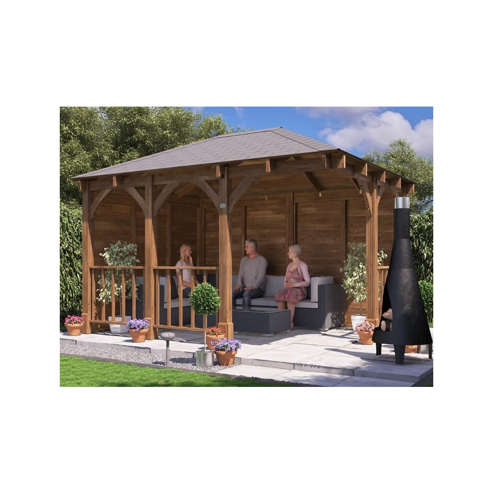 Dunster House Corner Gazebo Kit 4m x 3m Leviathan with Side Walls and Roof Shingles