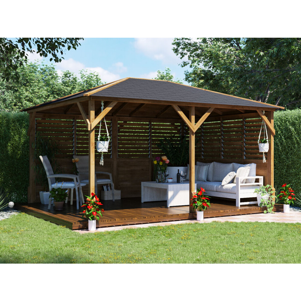 Dunster House Wooden Gazebo Kit Louvre Walled Pressure Treated Garden Shelter Utopia 4m x 3m