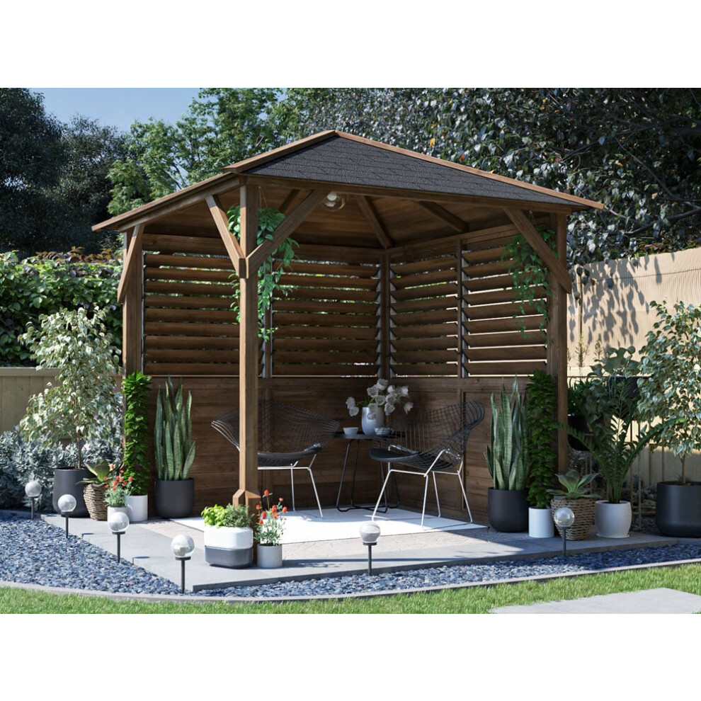 Dunster House Wooden Gazebo Kit Louvre Walled Pressure Treated Garden Shelter Utopia 2m x 2m