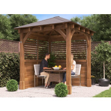 Wooden Gazebo 2.5x2.5m with Louvre Walls Pressure Treated Roof Shingles Dunster House