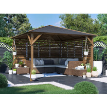 Wooden Gazebo 3x3m Louvre Walled Pressure Treated Roof Shingles Utopia Dunster House