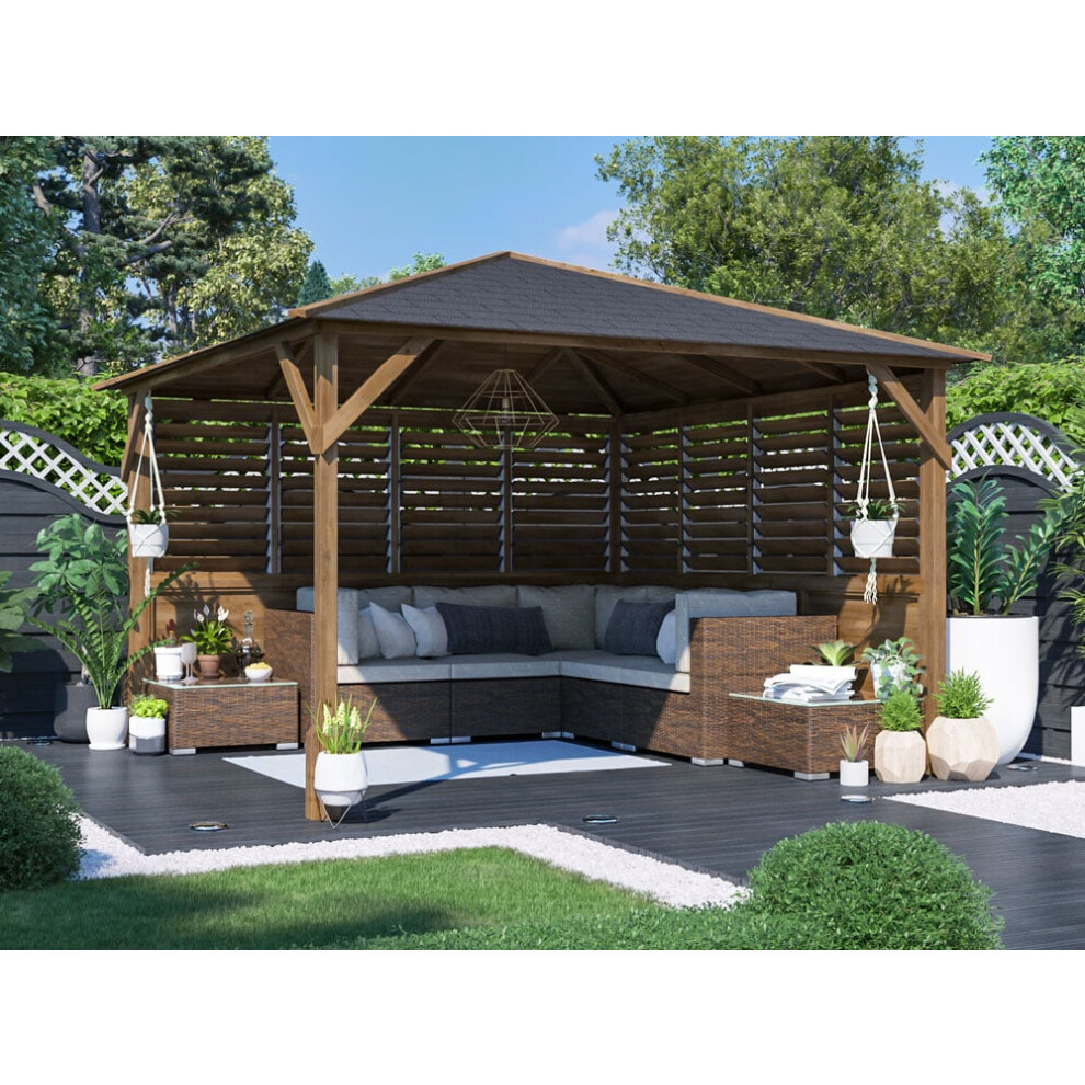 Dunster House Wooden Gazebo Kit Louvre Walled Pressure Treated Garden Shelter Utopia 3m x 3m