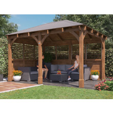 Wooden Gazebo 4x3m with Louvre Walls Pressure Treated Roof Shingles Dunster House