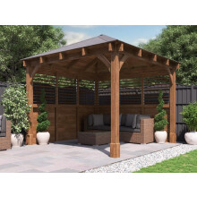 Wooden Gazebo 3x3m with Louvre Walls pressure Treated Roof Shingles Dunster House