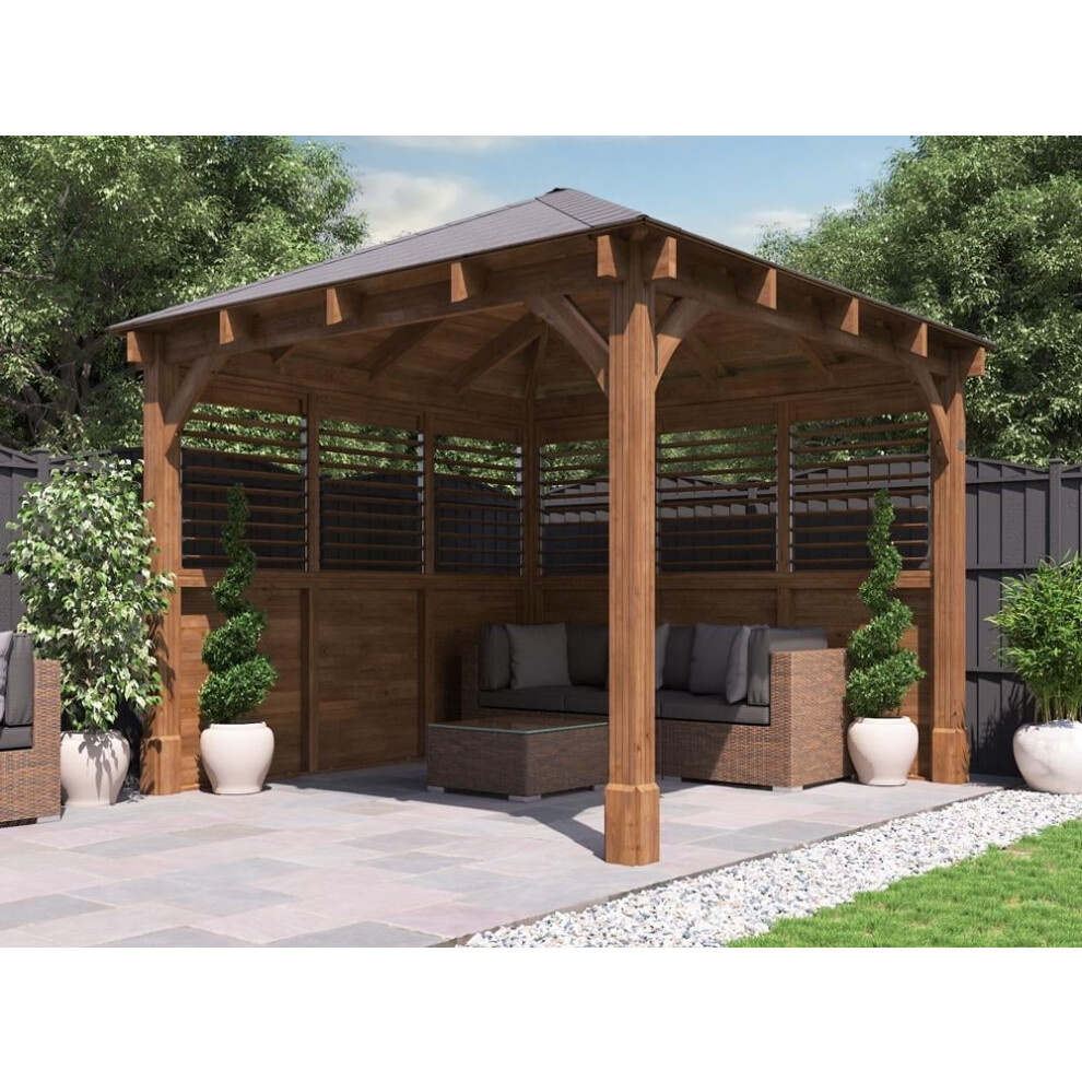 Dunster House Gazebo 3m x 3m with Louvre Walls
