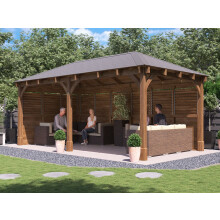 Wooden Gazebo 6x3m with Louvre Walls Pressure Treated Roof Shingles Dunster House