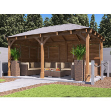 Wooden Gazebo 5x3m Louvre Walls Pressure Treated Roof Shingles Dunster House