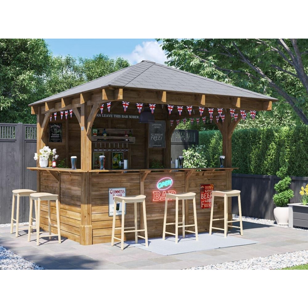 Dunster House Garden Bar 3m x 3m Wooden Outdoor Pub Shed Leviathan (Back Walled)