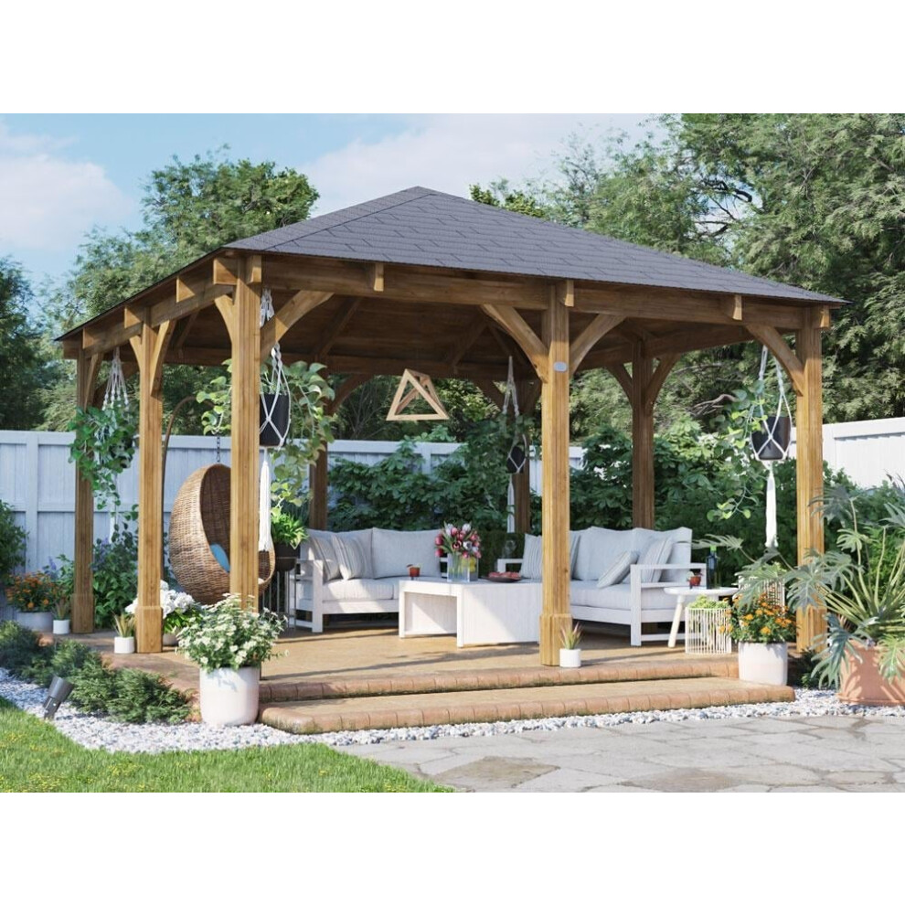 Dunster House Wooden Gazebo W4m x D4m Permanent Garden Gazebo Leviathan