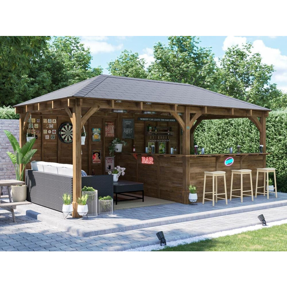 Dunster House Garden Bar 6m x 3m Wooden Outdoor Pub Shed Leviathan Back Wall