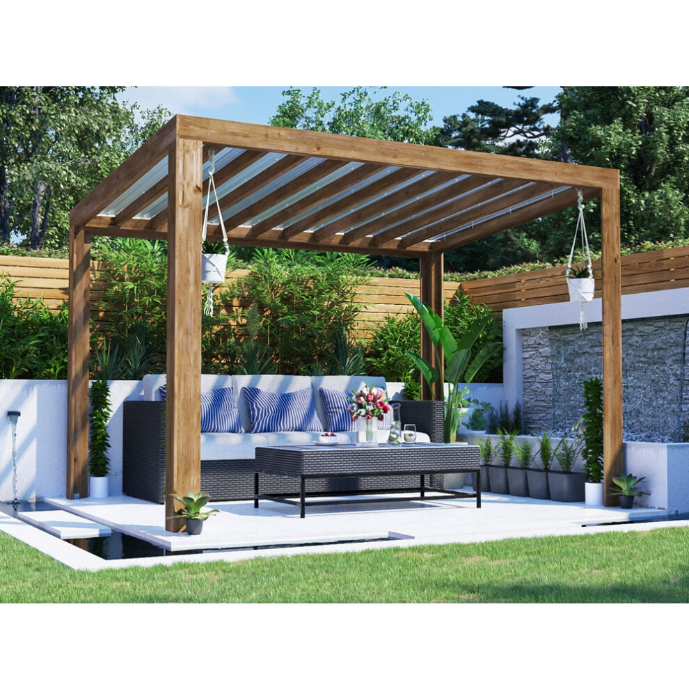 Dunster House Wooden Pergola with Roof 3.5m x 2.5m Canopy TerraCube