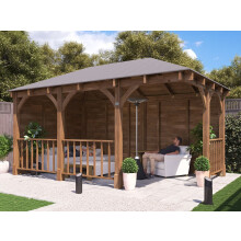 Wooden Corner Gazebo Kit 5x3m Leviathan with Side Walls and Roof Shingles Dunster House