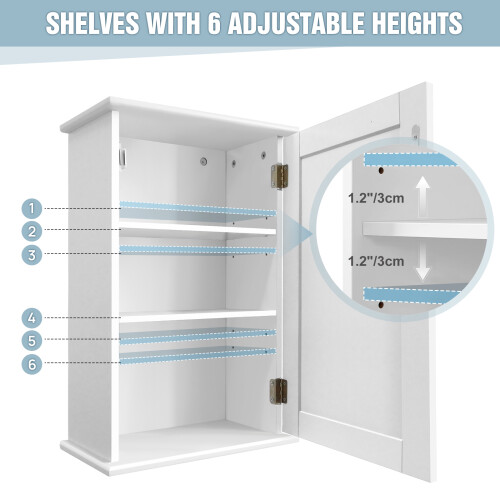Kitchen Cabinet Single Wall Mounted Storage Cupboard Shelf for Bathroom with Adjustable Shelf 2