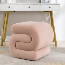 (Pink) Velvet Ottoman Fabric S-shape Stool Wavy Pouf