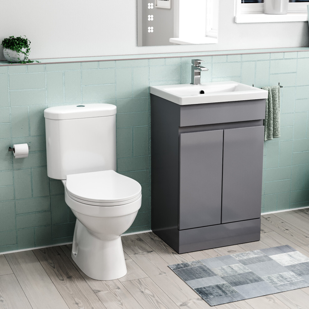 Nes Home Flat Pack 500mm Steel Grey Basin Vanity & Close Coupled Toilet Set