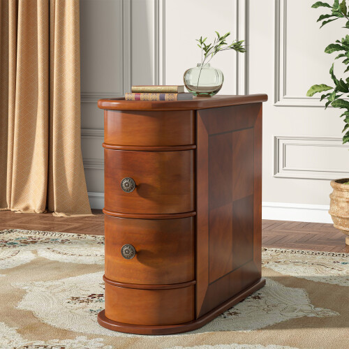 Tribesigns Tribesigns Solid Wood Side Table, 2-Drawer Narrow End Table Slim Table 2