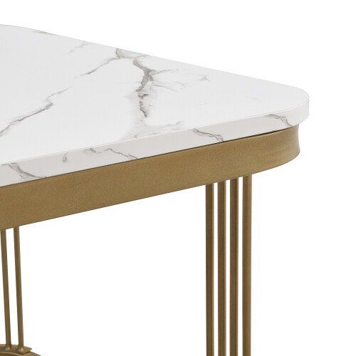 (White, Side Table with Drawer) Nestable Coffee Table, High Gloss Marble Exterior 1