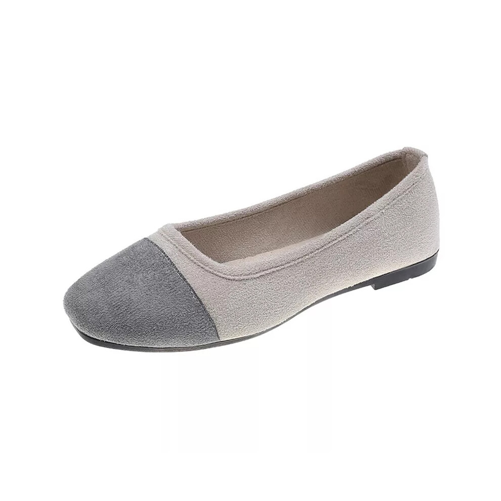 (Light Grey, UK Size 4=Tag Size 37) Ladies Flats Square Toe Pumps Womens Formal Cozy Slip On Anti-Slip Flat Shoes