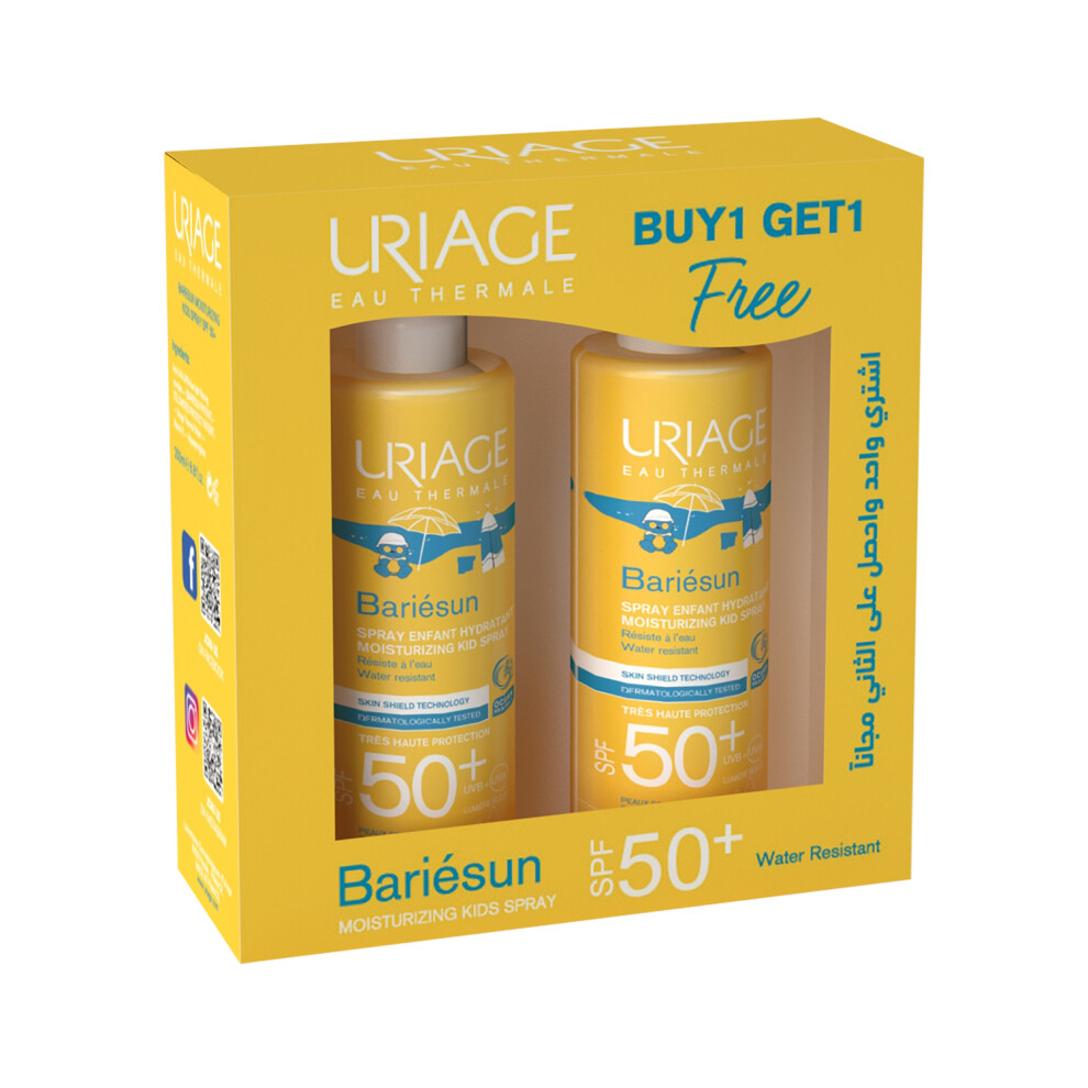 Uriage Bariesun Spf50+ Mois Kids Spray, High Protection Against UVA & UVB Rays, Quick Drying, Non-greasy, 200Ml Pack Of 2