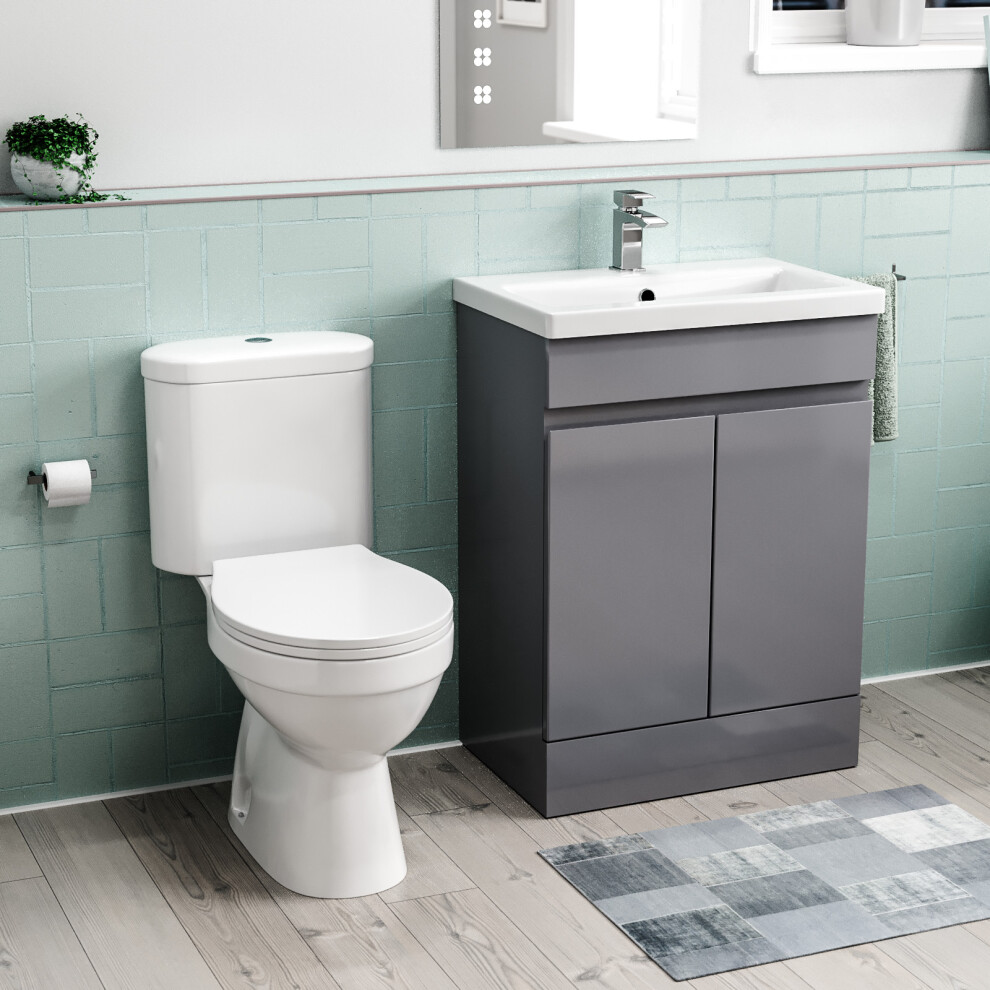 Nes Home Flat Pack 600mm Steel Grey Basin Vanity & Close Coupled Toilet Set