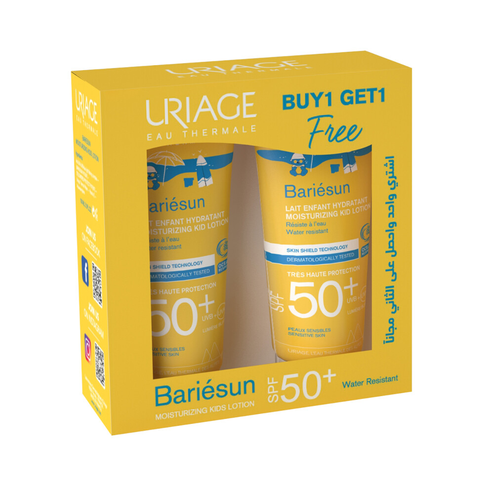 Uriage Bariesun Spf50+ Mois Kids Lotion, Quick Drying, High Protection Against UVA & UVB Rays, Non-greasy Texture, Pack Of 2 100Ml