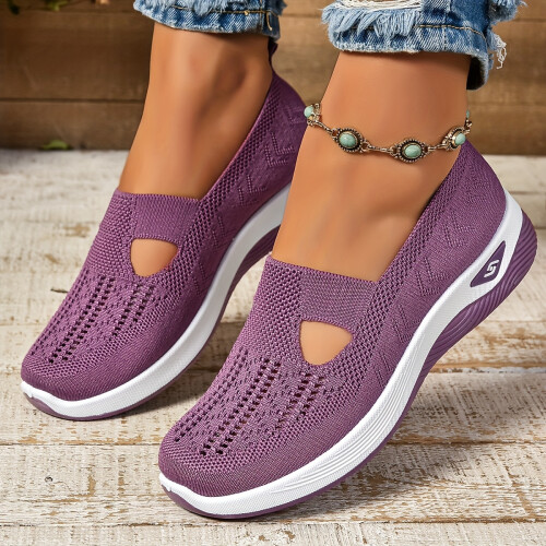 Purple 7 Women s Cut out Sneakers Casual Breathable Slip On Walking Shoes Lightweight Outdoor Flat Shoes