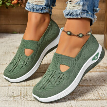 (Dark Green, 6) Women's Cut-out Sneakers, Casual Breathable Slip On Walking Shoes, Lightweight Outdoor Flat Shoes