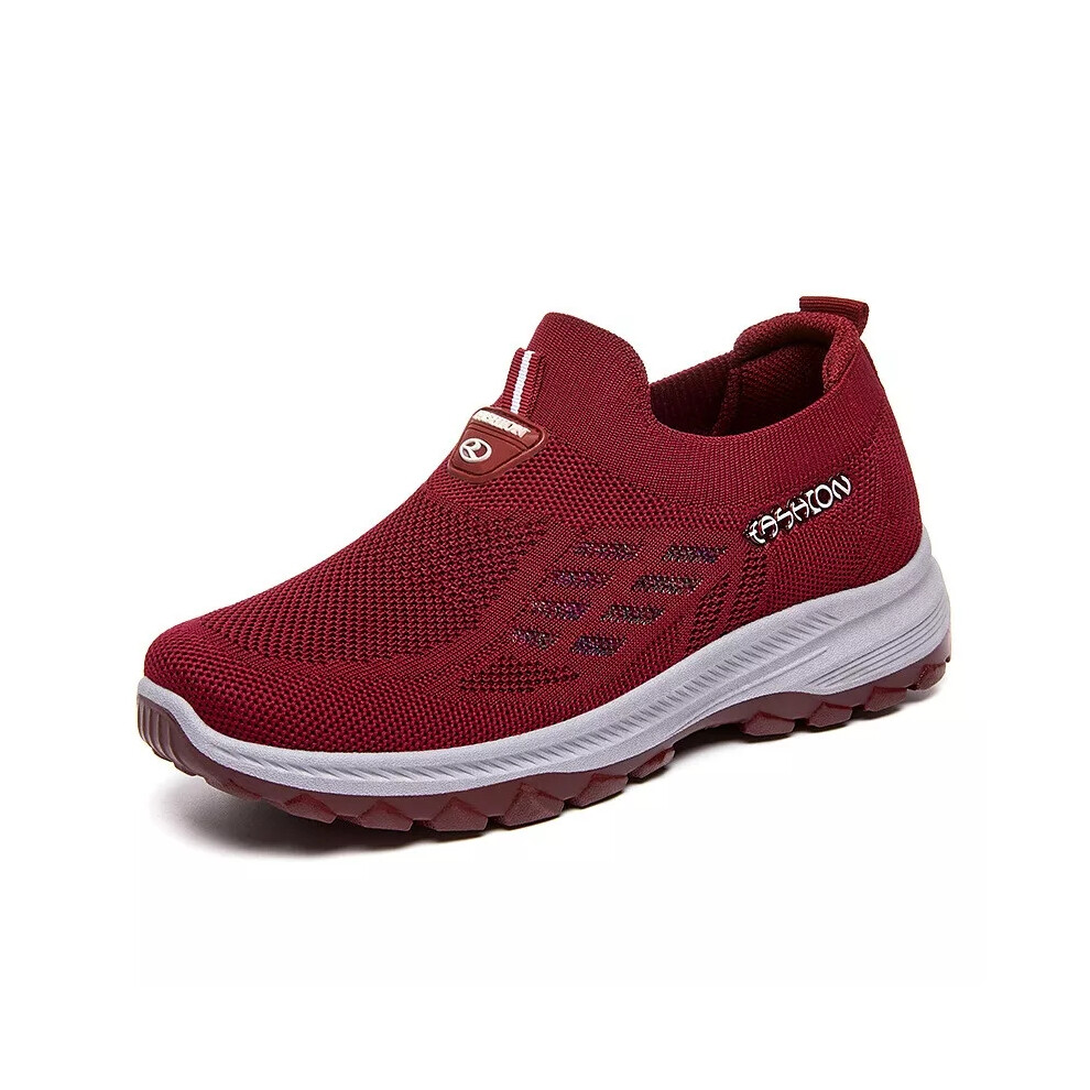 (Red, UK Size 7=Tag Size 41) WOMENS LADIES SOCK TRAINERS SNEAKERS SLIP ON JOGGING PUMPS PLIMSOLE SHOES SIZES