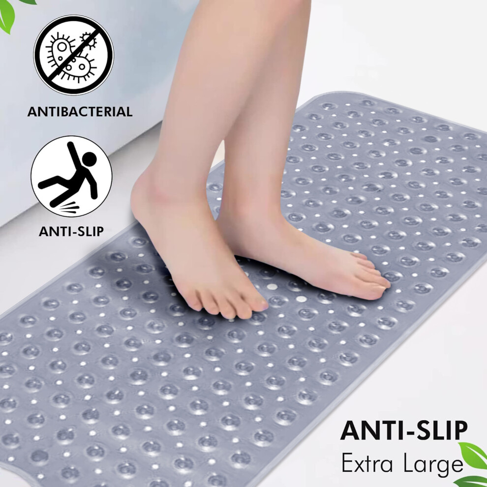 (Grey Shower Mat) Non Slip Bath Shower Mat Suction Cup Bathroom Mats