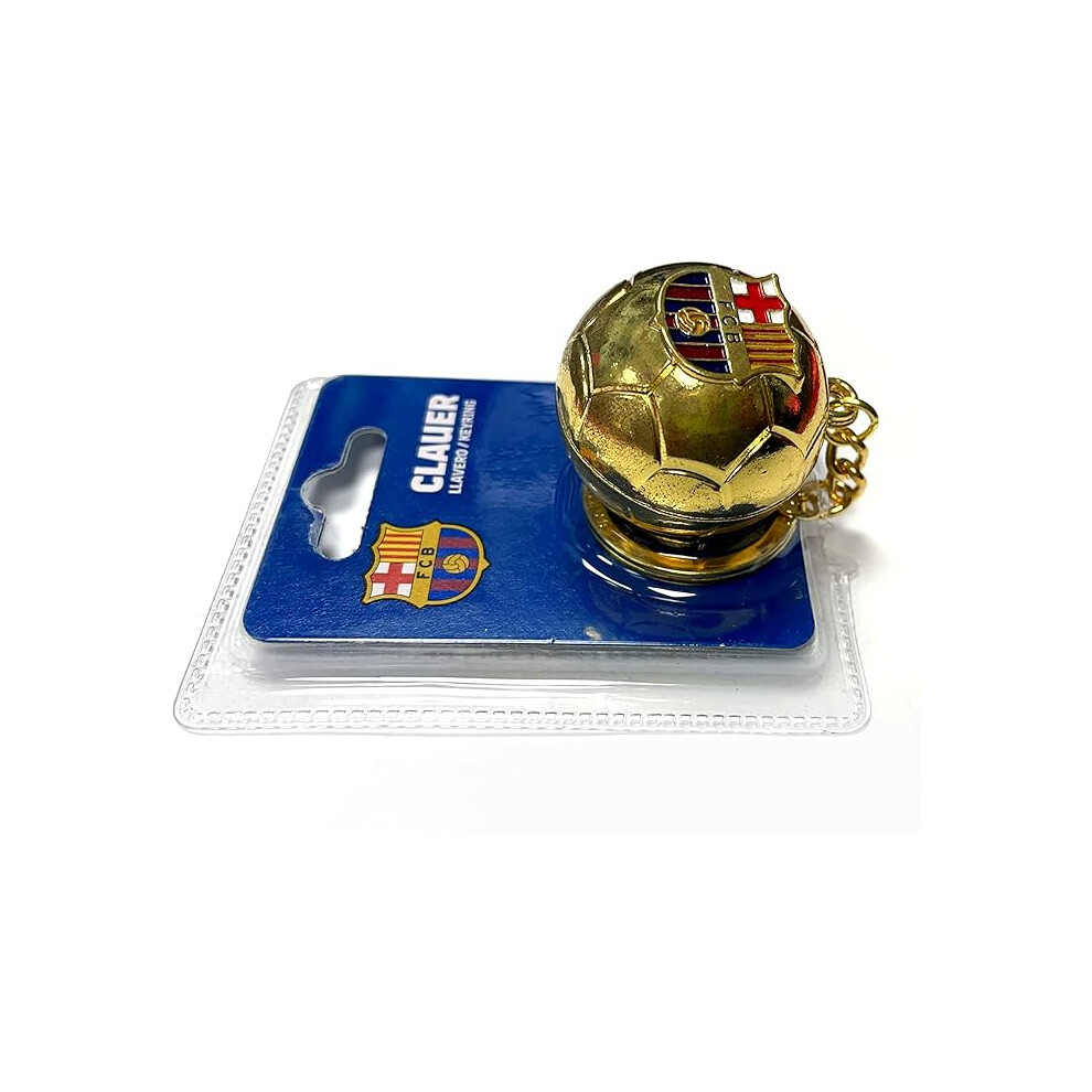 Fc Barcelona Official 3D Football Shaped Coloured Keyring Gold