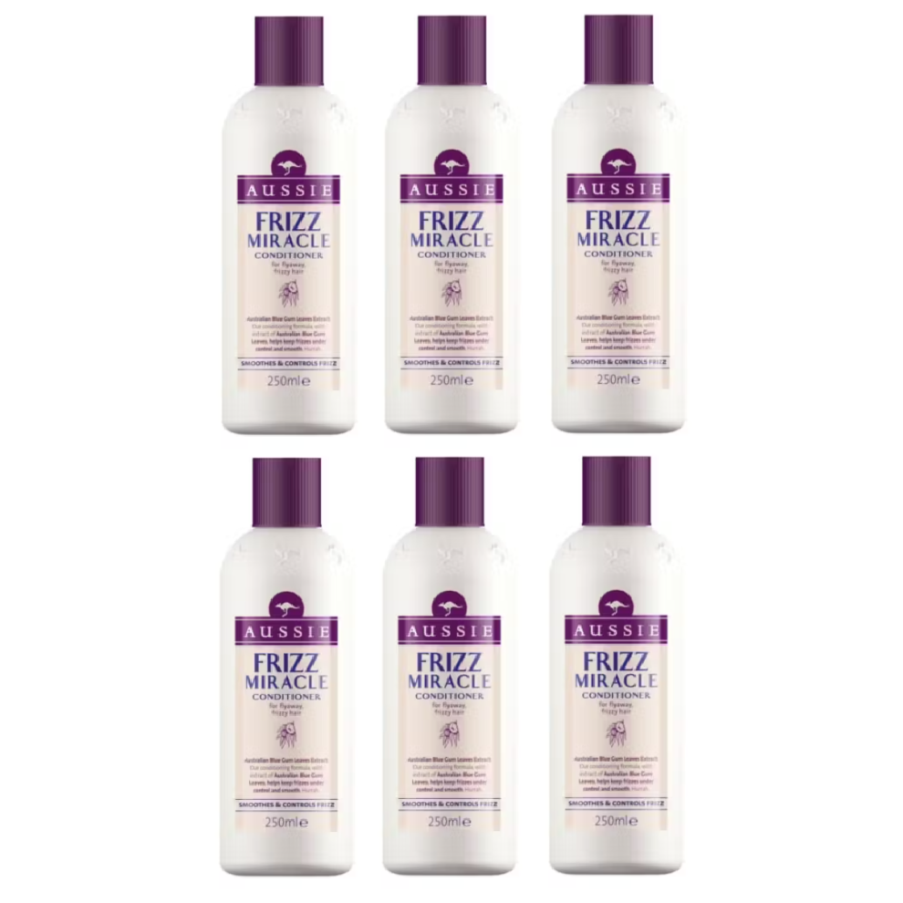 Aussie Frizz Miracle Conditioner for Frizzy Hair Smoothing Flyaways (6x 250mls)