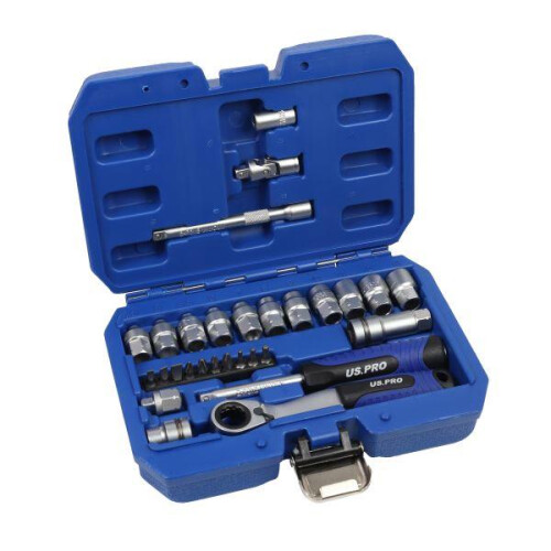 US PRO Tools 29pc Metric Go-thru Socket Set, Ratchet With Accessories 7558 1