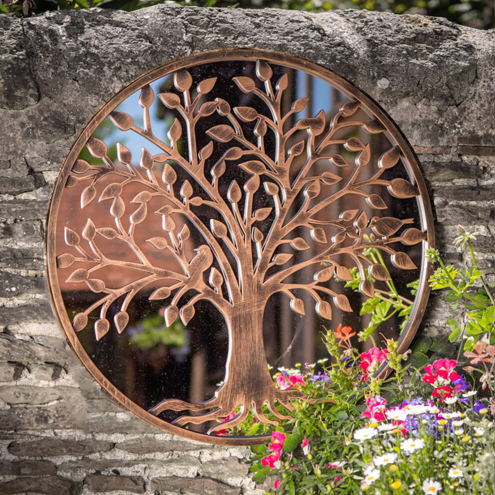 (Tree of Life Garden Wall Mirror - Copper - Ideal Memorial with Robins) Tree of Life Outdoor Garden Wall Decor Mirrors