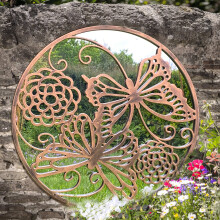 (Copper, Round - Butterflies) Tree of Life Outdoor Garden Wall Decor Mirrors