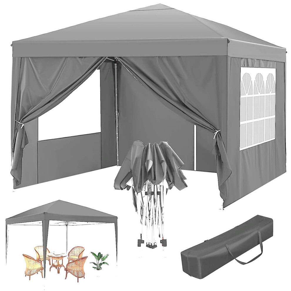 Premium Grey Pop Up Gazebo With Sides Garden Marquee Tent Canopy 3x3m