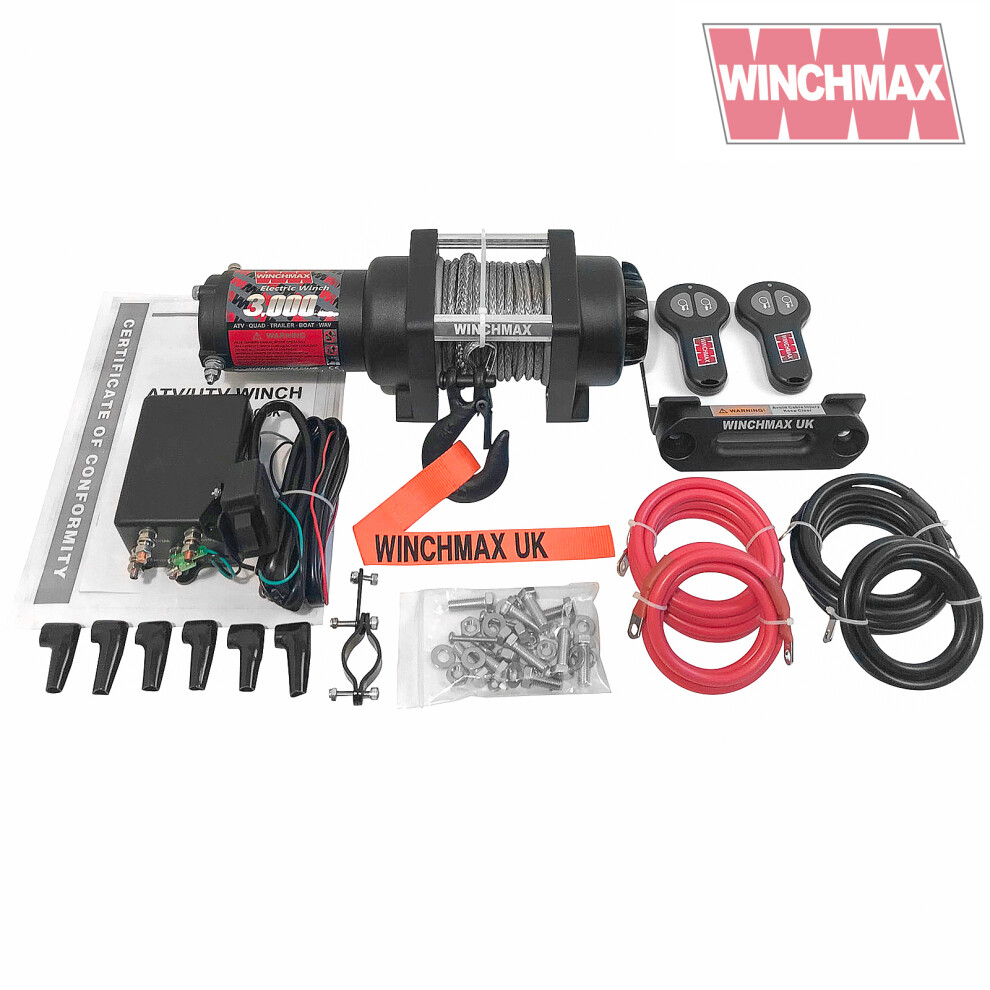 3,000lb (1,361kg) 24v Military Grade Winch. 15.5m x 5mm Dyneema Rope, Remotes.