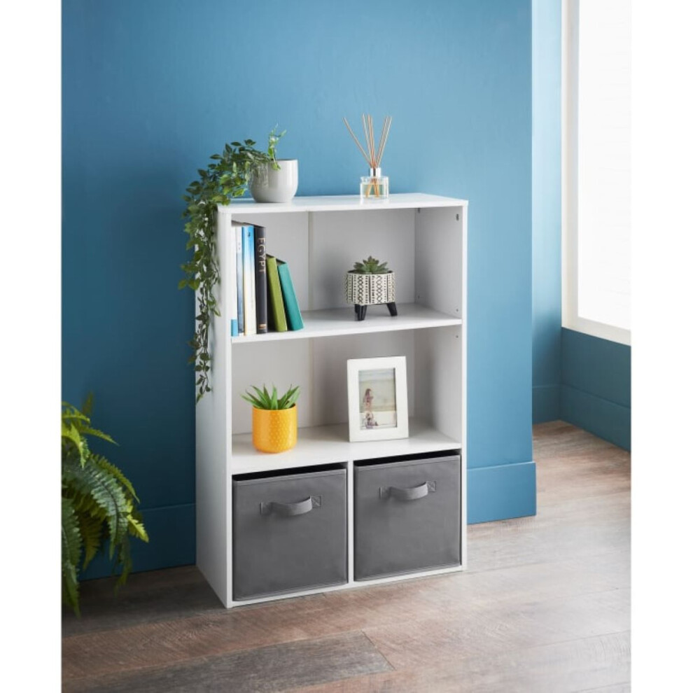 2 Cube & 2 Shelves Unit Small Bookcase Wooden Storage Cabinet