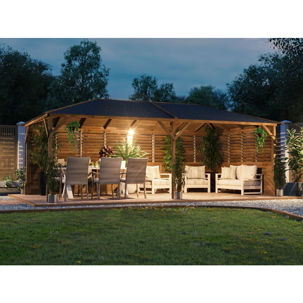 Dunster House Wooden Gazebo Kit Louvre Walled Pressure Treated Garden Shelter Utopia 6m x 3m