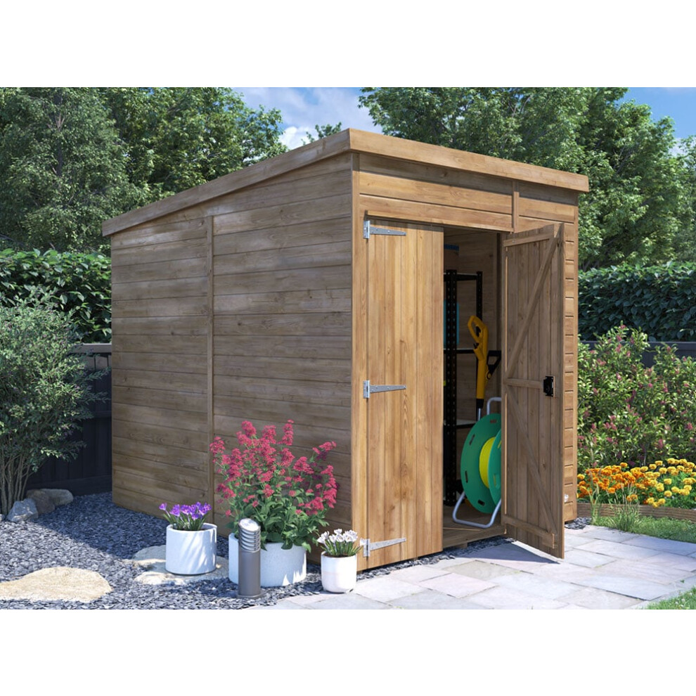 Dunster House Wooden Garden Shed 1.8m x 2.4m Outdoor Storage Building Overlord with Pent Roof