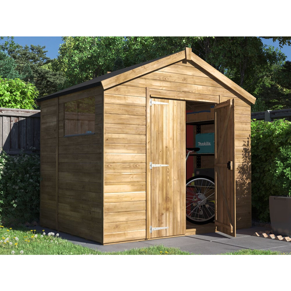 Dunster House Wooden Garden Shed 2.4m x 1.8m Outdoor Storage Building with Apex Roof and Window, Pressure Treated Timber, Overlord  Modular