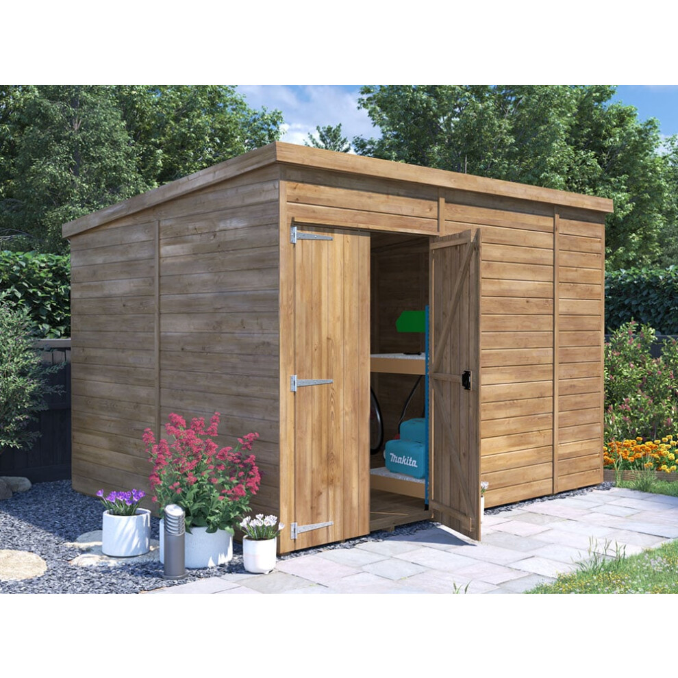 Dunster House Wooden Garden Shed 3m x 2.4m Outdoor Storage Building with Pent Roof, Pressure Treated Timber, Overlord  Modular