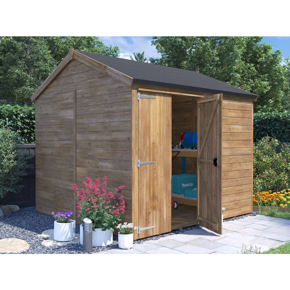 Dunster House Wooden Garden Shed 2.4m x 2.4m with Apex Roof, Pressure Treated Timber, Overlord Modular