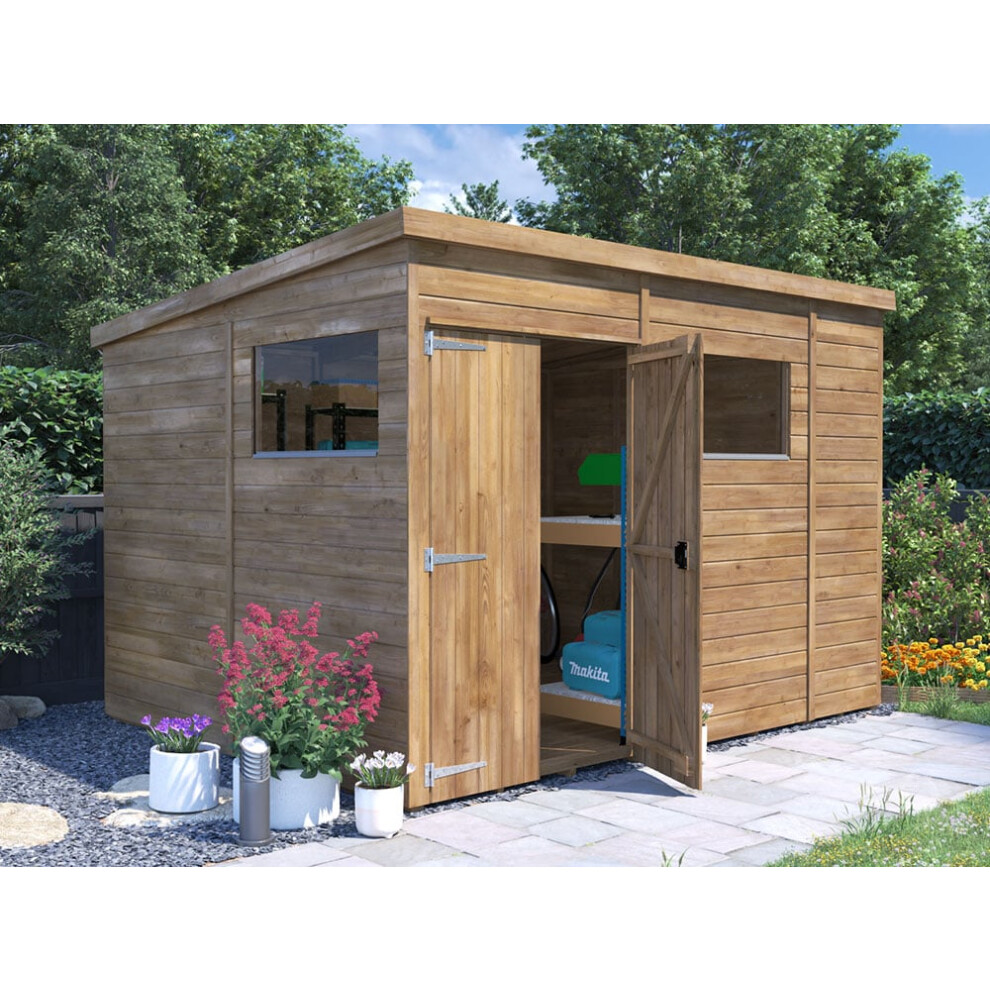 Dunster House Wooden Garden Shed 3m x 2.4m Outdoor Storage Building  with Pent Roof and Window,  Pressure Treated Timber, Overlord Modular