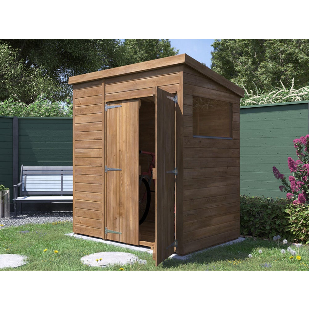 Wooden Garden Shed 1.8m x 1.2m 15mm Tongue & Groove Thick Walls & Pent Roof & Window, Pressure Treated Timber, Overlord Modular