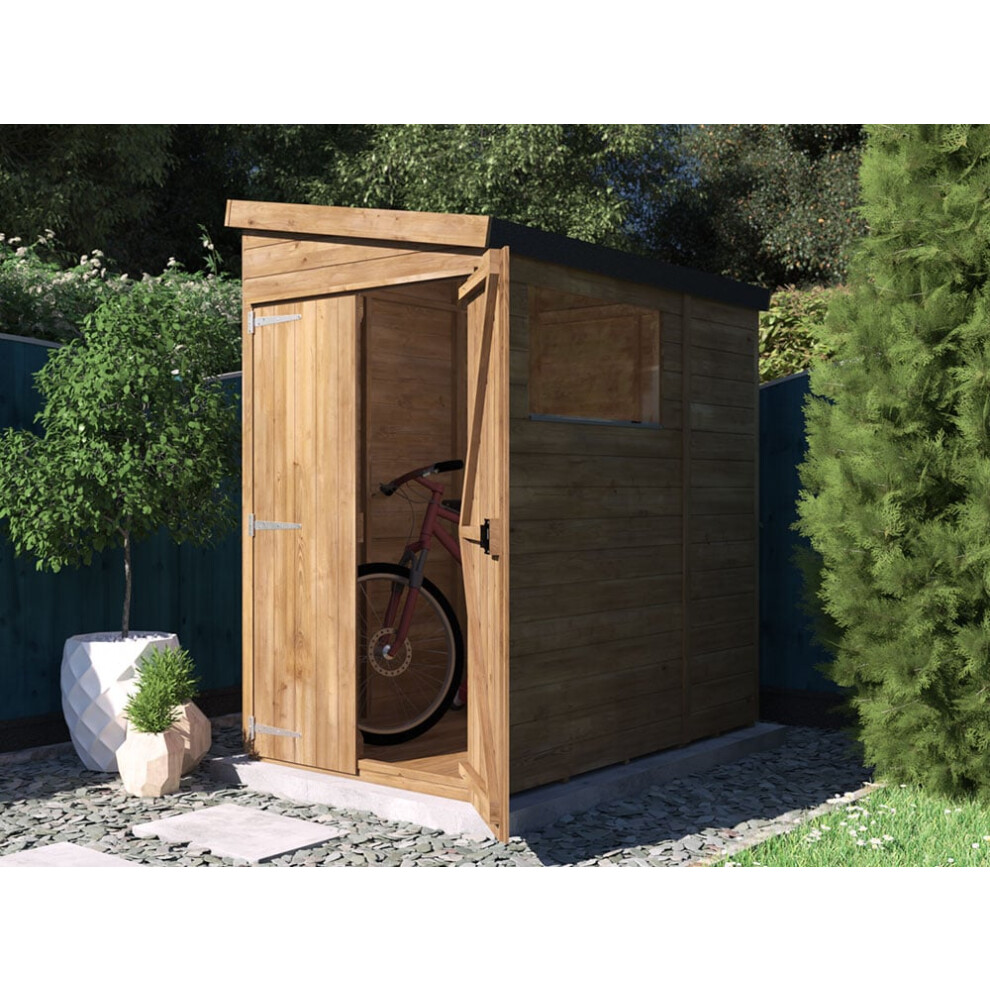 Wooden Garden Shed 1.2m x 1.8m with Pent Roof and Window, Pressure Treated Timber, Overlord Modular
