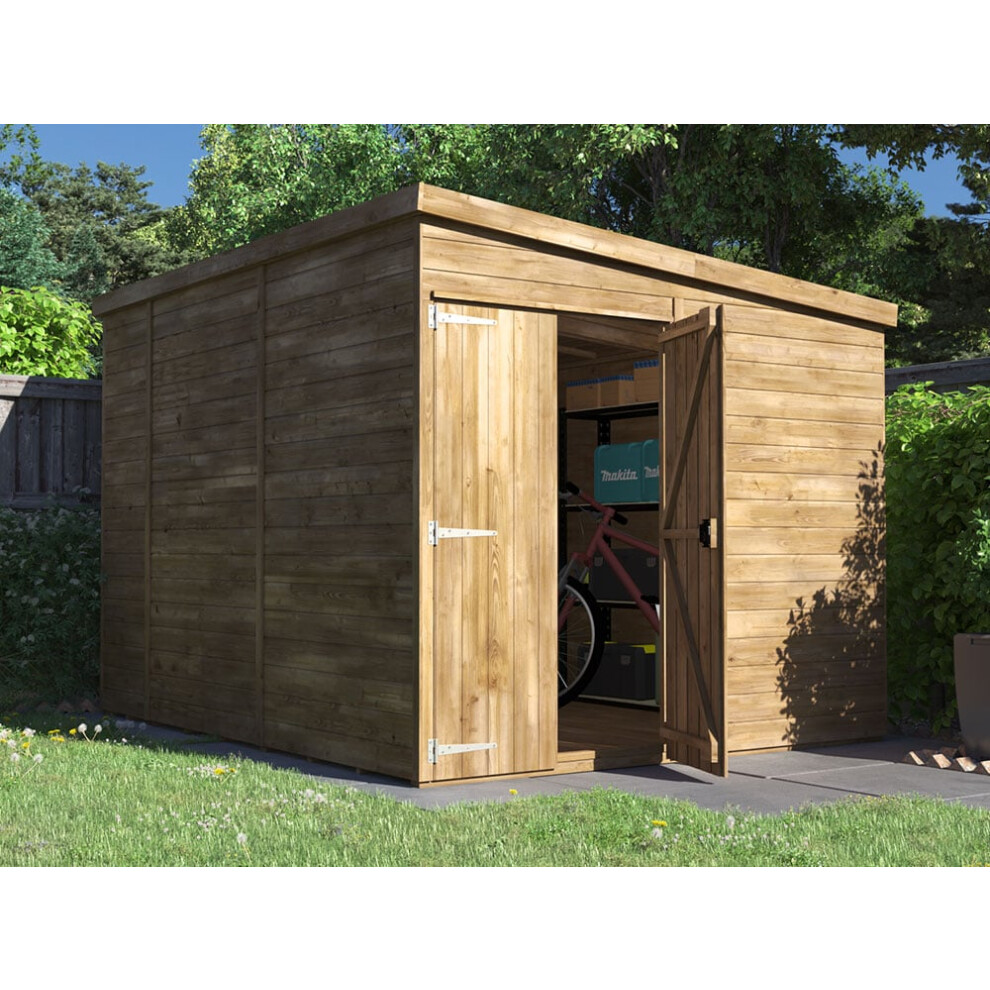Dunster House Wooden Garden Shed 2.4m x 3m Outdoor Storage Building with Pent Roof, Pressure Treated Timber, Overlord  Modular