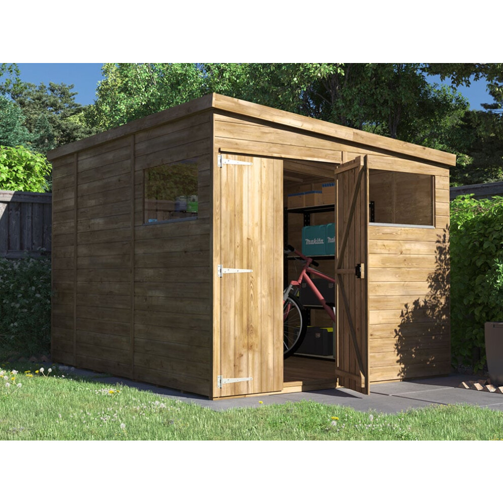 Dunster House Wooden Garden Shed 2.4m x 3m Outdoor Storage Building with Pent Roof and Window,  Pressure Treated Timber, Overlord  Modular