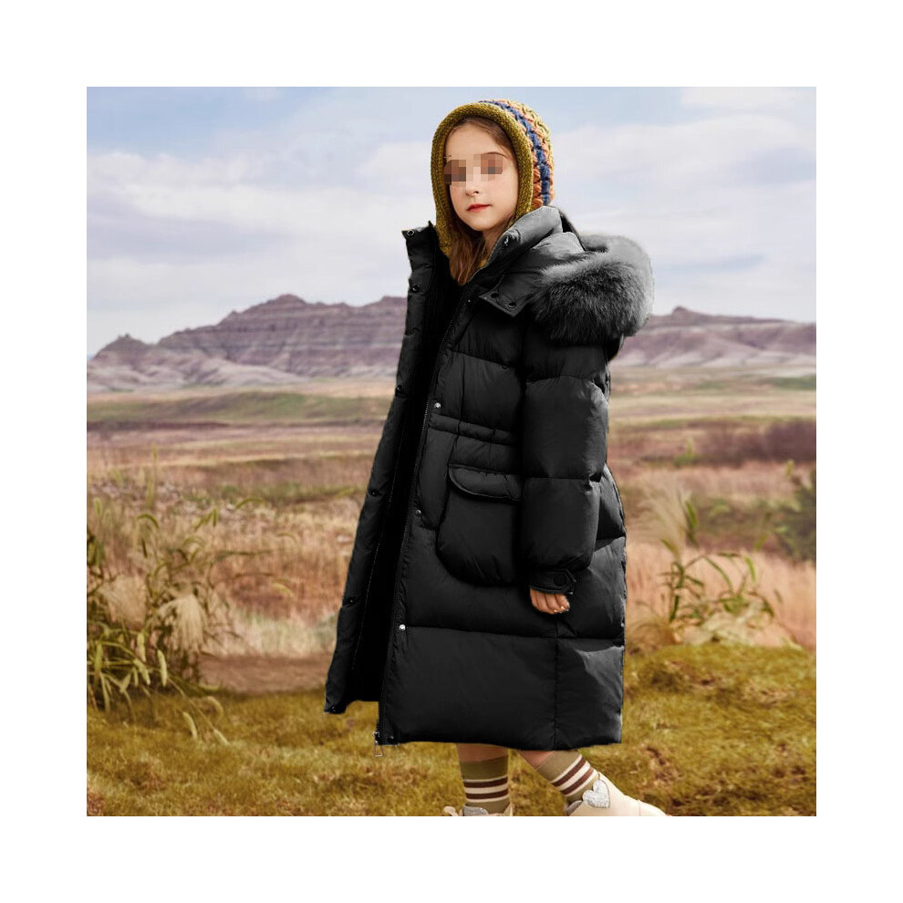 (Black, 7-8Years) Girls Kids Coats Padded Winter Warm Jackets Long