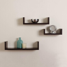 Set of 3 U Shaped Floating Wooden Shelf - Walnut